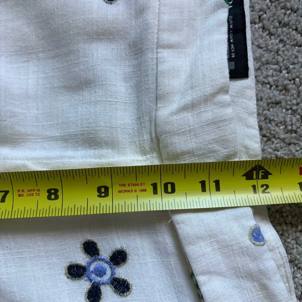 Zara White Wide-Leg Linen Pants with Floral Embroidery -too big for me 😔